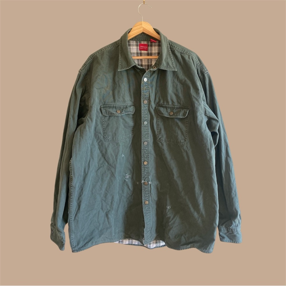 Arrow Men’s UTILITY TRUCKER JACKET‎ SIZE XL TALL Lined Khaki Green Shacket